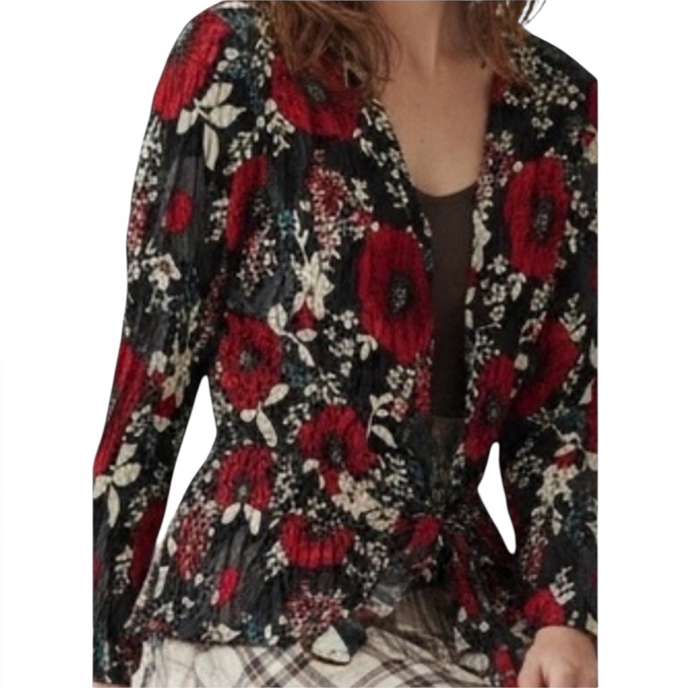 Tradition Poppy Floral Silky Cardigan Red Size L